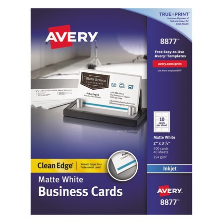AVERY DENNISON Inkjet Business Cards, 2x3.5, PK400 8877